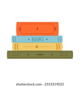Cute vector illustration stack of books to read. World Book Day. Education concept. Design template with pile of open books. Simple funny clipart isolated on white. Book festival.