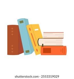 Cute vector illustration stack of books to read. World Book Day. Education concept. Design template with pile of open books. Simple funny clipart isolated on white. Book festival.