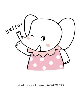 Cute vector illustration of sweet elephant with polka dot.Doodle style.