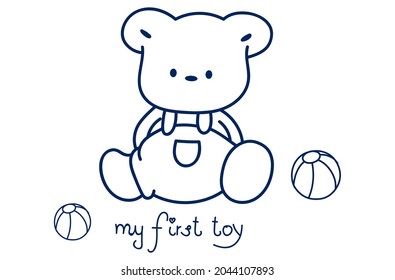 cute vector illustration of teddy bear with ball 
