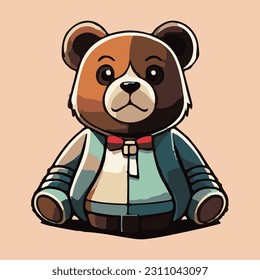 cute vector illustration of teddy bear mascot wearing clothes