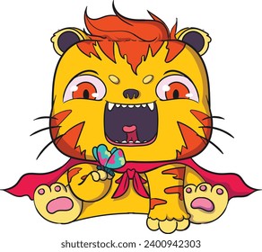 cute vector illustration of tiger and butterfly