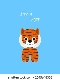 Cute vector illustration of a tiger. The illustration can be used as a print for posters, cards, t-shirts.
