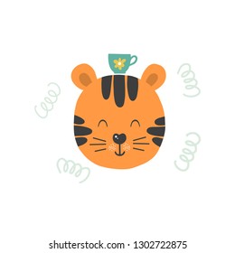 Cute vector illustration with tigre baby for baby wear and invitation card.