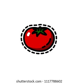 Cute vector illustration of tomato on white background in doodle cartoon style