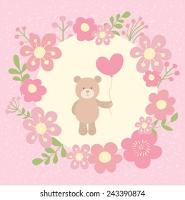Cute vector illustration. Toy teddy bear with heart. Can be used for Valentines postcard, celebration postcard, invitation, scrapbooking.