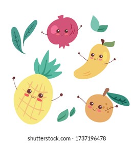 Cute Vector Illustration Tropical Fruit Characters Stock Vector ...