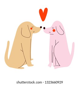 Cute vector illustration with Two Dogs in Love. Romantic background, perfect for greeting card or print design.