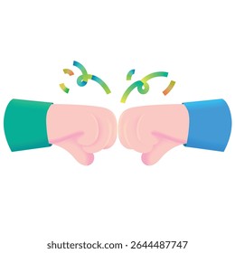 Cute vector illustration of two fists bumping as a symbol of support, success, greeting, or unity. Colorful and fun style, perfect for teamwork, friendship, or cooperation themes in digital design