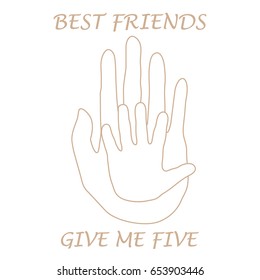 Cute vector illustration of  two hands adult and child giving a five. Friends forever. Design for banner, poster or print.