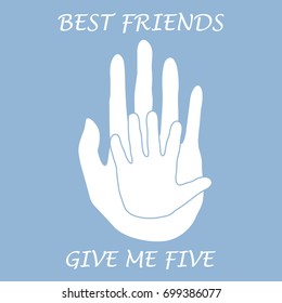 Cute vector illustration of  two hands adult and child giving a five. Friends forever. Design for banner, poster or print.