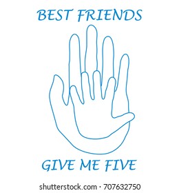 Cute vector illustration of  two hands adult and child giving a five. Friends forever. Design for banner, poster or print.