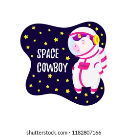 Cute vector illustration with unicorn astronaut. Template for design of T-shirt, postcard, banner