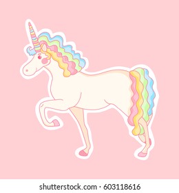 Cute vector illustration with unicorn. Magic sticker, patch. 