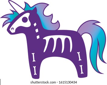 Cute vector illustration of unicorn skeleton. 