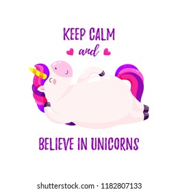 Cute vector illustration with unicorn. Template for printing, design of T-shirt, banner.