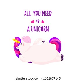 Cute vector illustration with unicorn. Template for printing, design of T-shirt, banner.