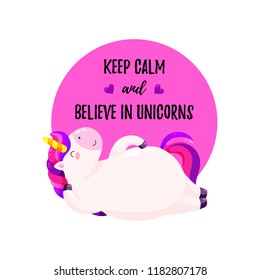 Cute vector illustration with unicorn. Template for printing, design of T-shirt, banner.