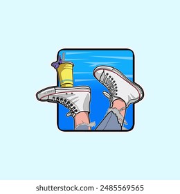 cute vector illustration of an upside down leg with a juice drink on it