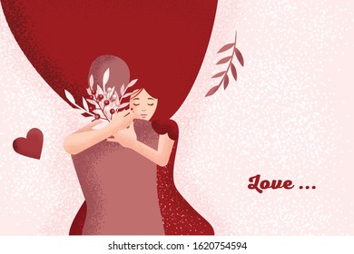 Cute vector illustration for Valentine's Day, couple in love, Declaration of love, illustration of lovers, man and woman.