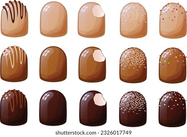 Cute vector illustration of various kinds of german or danish sweets made of eggwhite fluff and covered in chocolate.