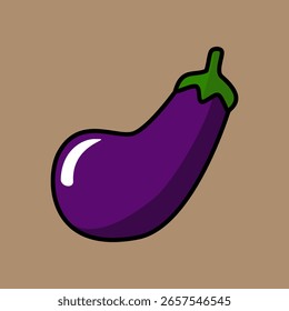 Cute vector illustration of vegetables, healthy purple eggplant.