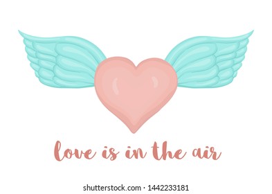 Cute vector illustration of watercolor style heart with wings isolated on white background. Unicorn themed picture for print, banner, card or textile design