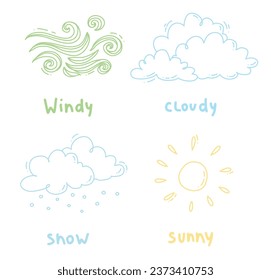 cute vector illustration of weather elements . doodle  illustration of wind and sun