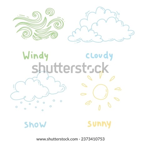 cute vector illustration of weather elements . doodle  illustration of wind and sun