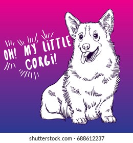 Cute vector illustration with Welsh Corgi. Home dog. Perfect for printing clothes or stickers or coloring books.