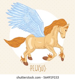 Cute vector illustration of winged pegasus, vintage vector design elements, greeting card