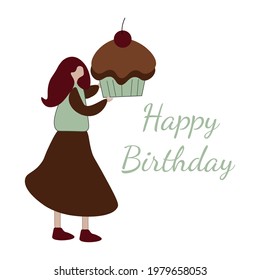 Cute vector illustration of a woman characters celebrating Birthday.