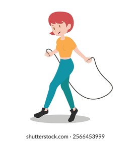 cute vector illustration of woman jumping rope in flat style