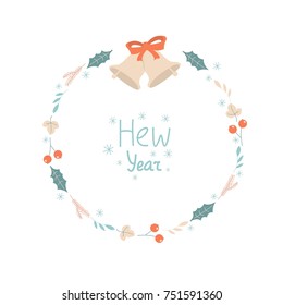 Cute vector illustration. A wreath and the inscription "New year". Happy holidays!