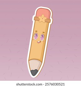cute vector illustration of a writing pencil with happy face