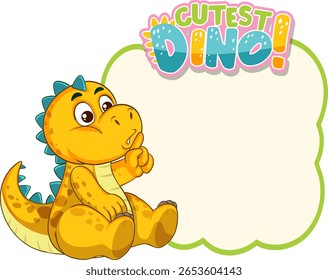 Cute vector illustration of a yellow dinosaur with a playful expression and colorful text bubble. Ideal for children's designs