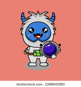 cute vector illustration of yeti astronaut