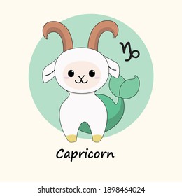 Cute vector illustration Zodiac Capricorn. Cartoon animal.