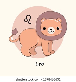 Cute vector illustration Zodiac Leo. Cartoon lion.