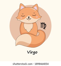 Cute vector illustration Zodiac Virgo. Cartoon fox.