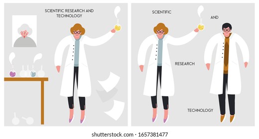 Cute vector illustrations about scientific research and technology