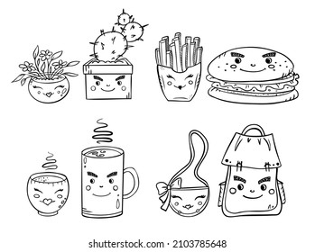 Cute vector illustrations of couples of items for valentine cards about love.
