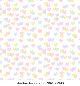 Cute Vector Illustrations. Dropping Hearts. Pink Baby Shower Text. White Background. Colorful Bright Hearts Pattern.