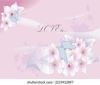 Ilustraciones y gráficos de vectores, bonita y bonita tarjeta de saludo con lirios y texto, amor, gran diseño para cualquier propósito.