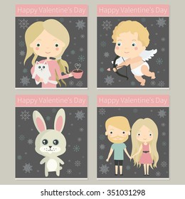 Cute vector illustrations. Love, Valentine's Day Greeting cards