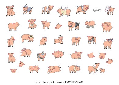 cute vector illustrations with pigs animals