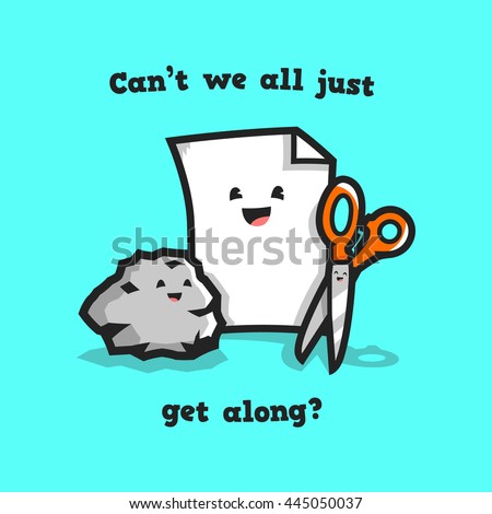 Cute Vector Illustrations of Rock Paper and Scissor Getting Allong