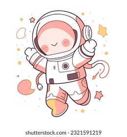Una linda imagen vectorial de un astronauta feliz celebrando una festividad