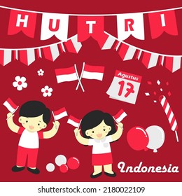 cute vector indonesian independence day 17 august kids children indonesia