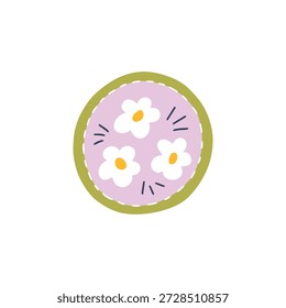 Cute vector isolate of hand-drawn floral patch. Minimalist doodle element for kids textile, nursery packaging, stylish stationery, childish fabric print or modern garden greeting card design